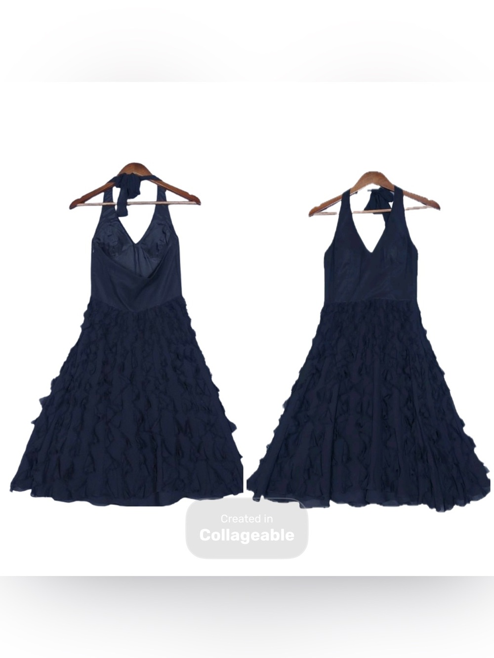 White House Black Market Black Flutter Feather Halter Dress
